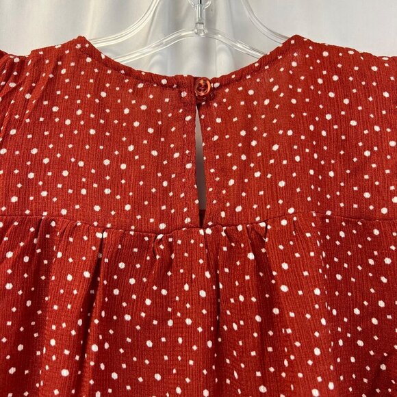 Moa Moa Women’s Sleeveless Ruffle Blouse Cinnamon/White Polka Dot Small - Picture 6 of 9